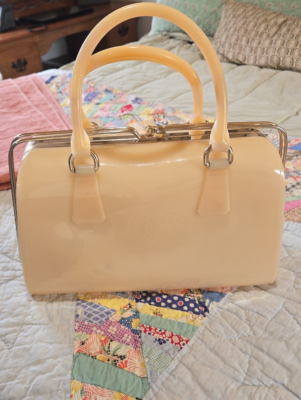 Peach Rubber Jelly Framed Satchel Handbag